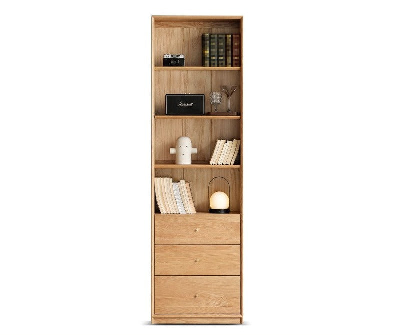 Oak Solid Wood Nordic Style Bookshelf with Floor Storage Cabinet