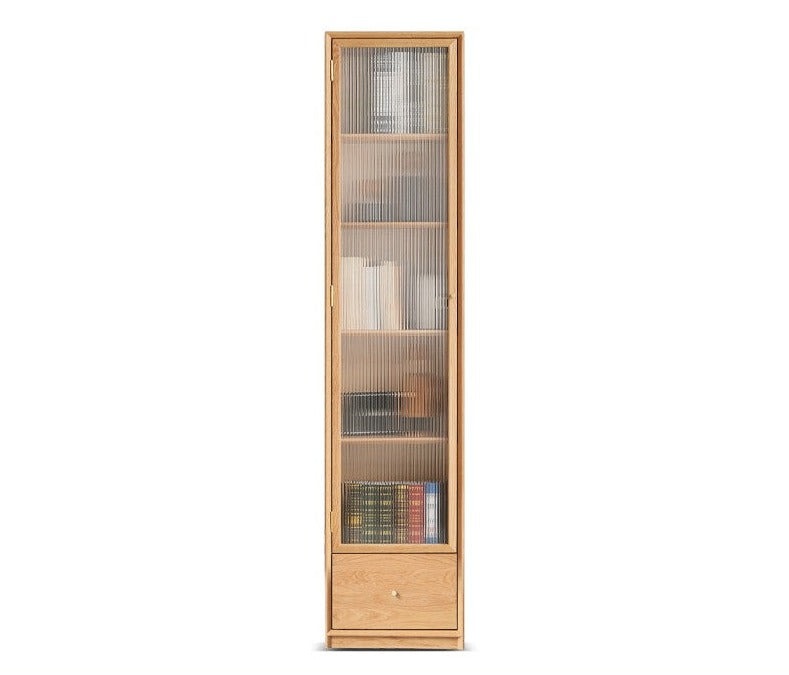 Oak Solid Wood Nordic Style Bookshelf with Floor Storage Cabinet