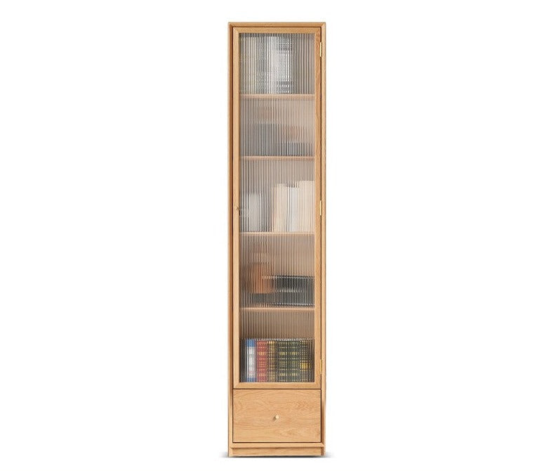 Oak Solid Wood Nordic Style Bookshelf with Floor Storage Cabinet