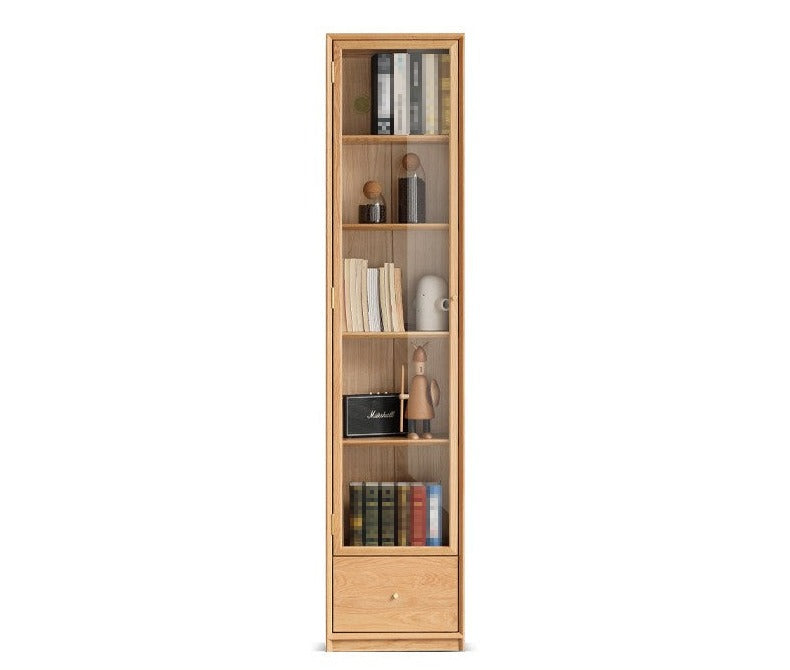 Oak Solid Wood Nordic Style Bookshelf with Floor Storage Cabinet