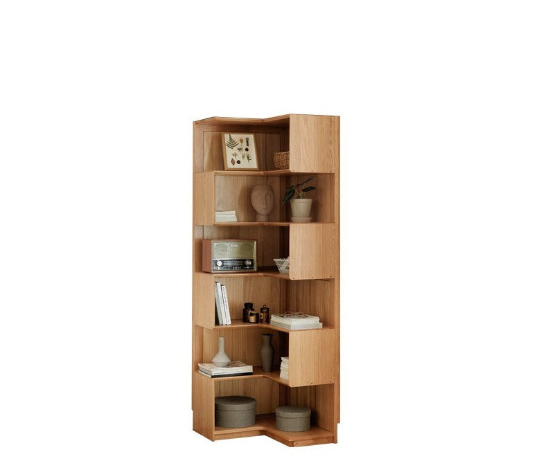 Oak Solid Wood Nordic Style Bookshelf with Floor Storage Cabinet