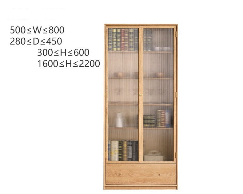 Oak Solid Wood Nordic Style Bookshelf with Floor Storage Cabinet
