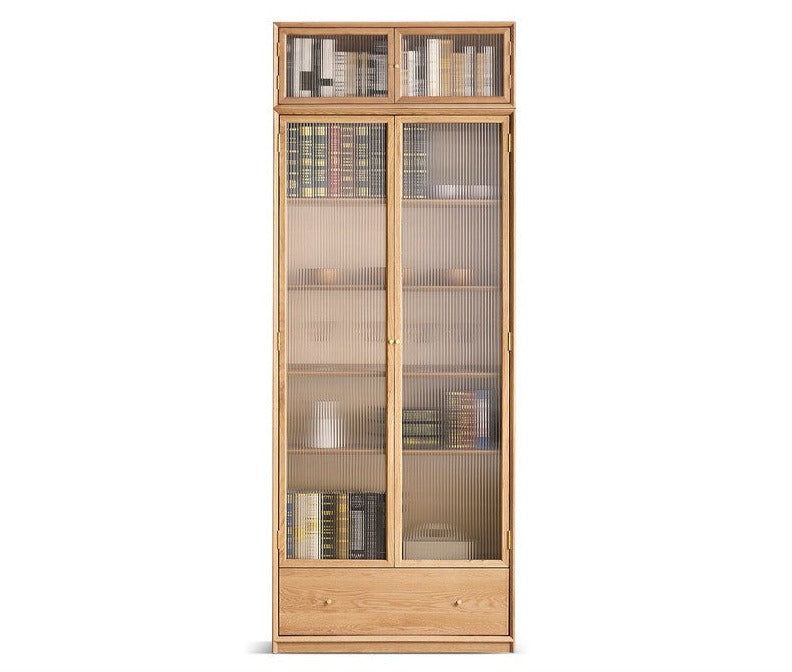 Oak Solid Wood Nordic Style Bookshelf with Floor Storage Cabinet