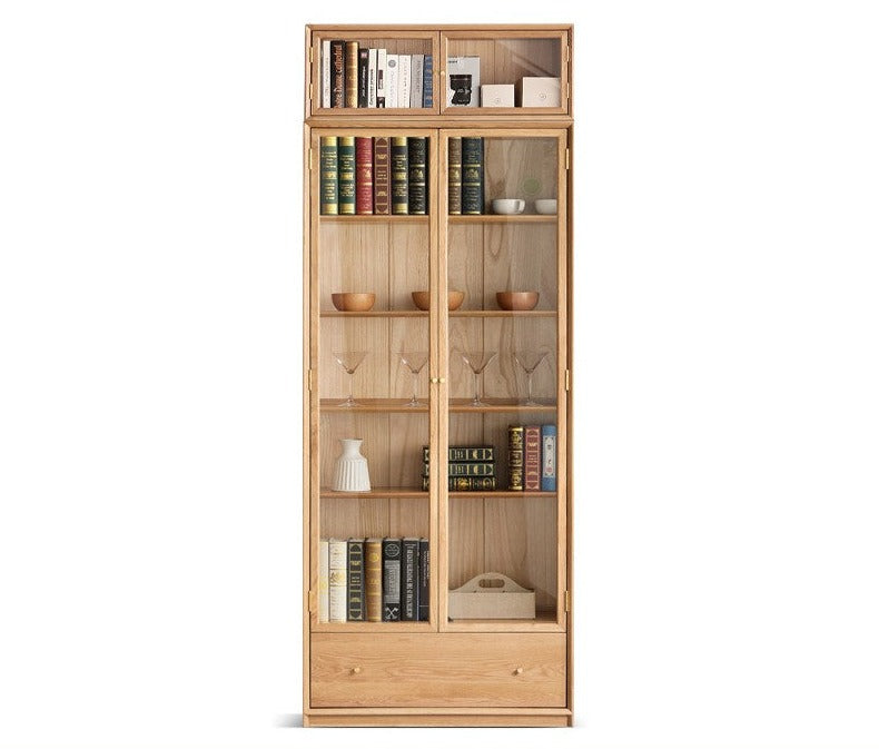 Oak Solid Wood Nordic Style Bookshelf with Floor Storage Cabinet