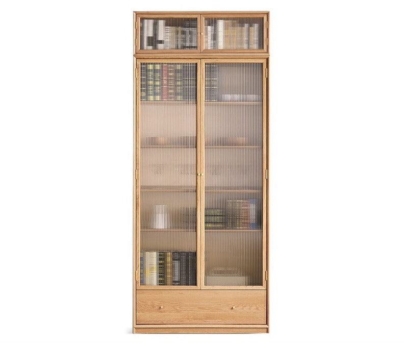 Oak Solid Wood Nordic Style Bookshelf with Floor Storage Cabinet