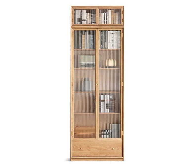 Oak Solid Wood Nordic Style Bookshelf with Floor Storage Cabinet
