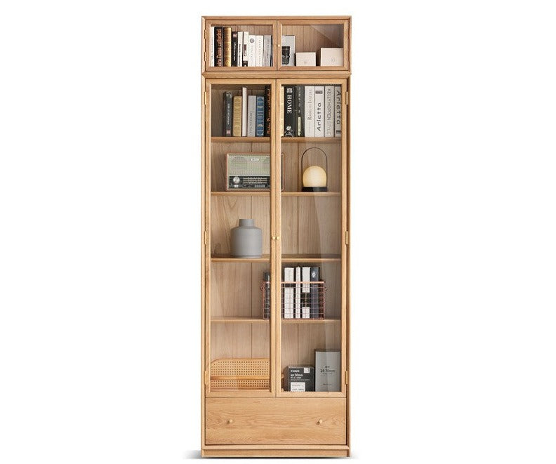 Oak Solid Wood Nordic Style Bookshelf with Floor Storage Cabinet