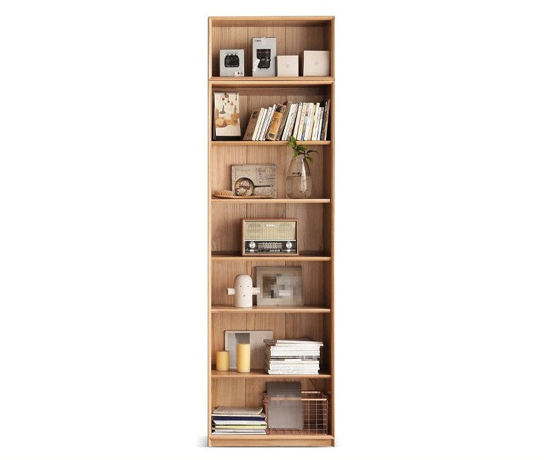 Oak Solid Wood Nordic Style Bookshelf with Floor Storage Cabinet