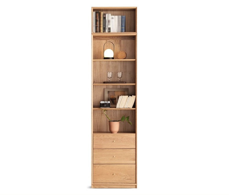 Oak Solid Wood Nordic Style Bookshelf with Floor Storage Cabinet