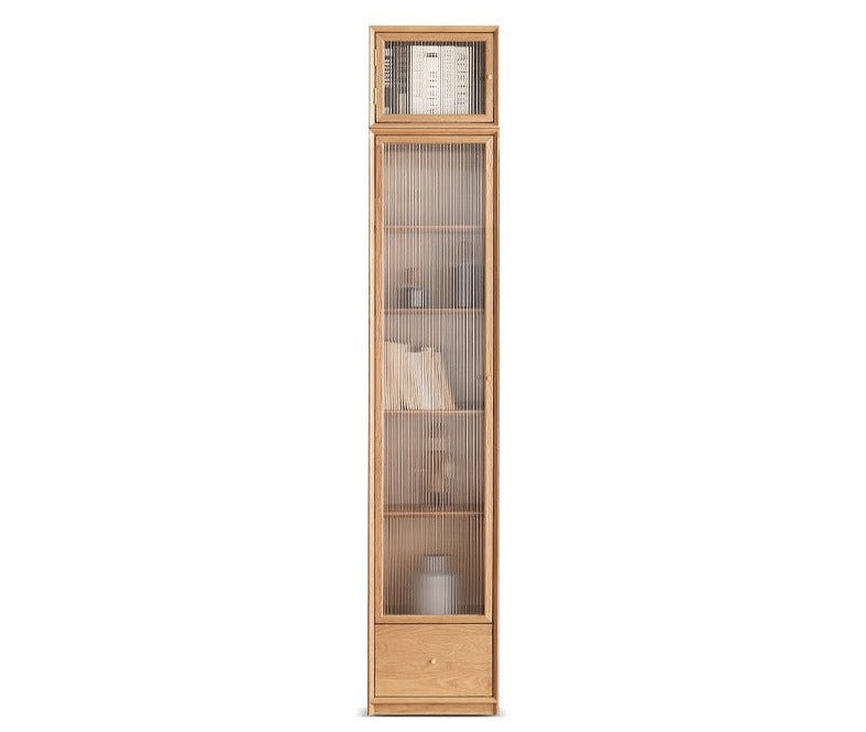 Oak Solid Wood Nordic Style Bookshelf with Floor Storage Cabinet