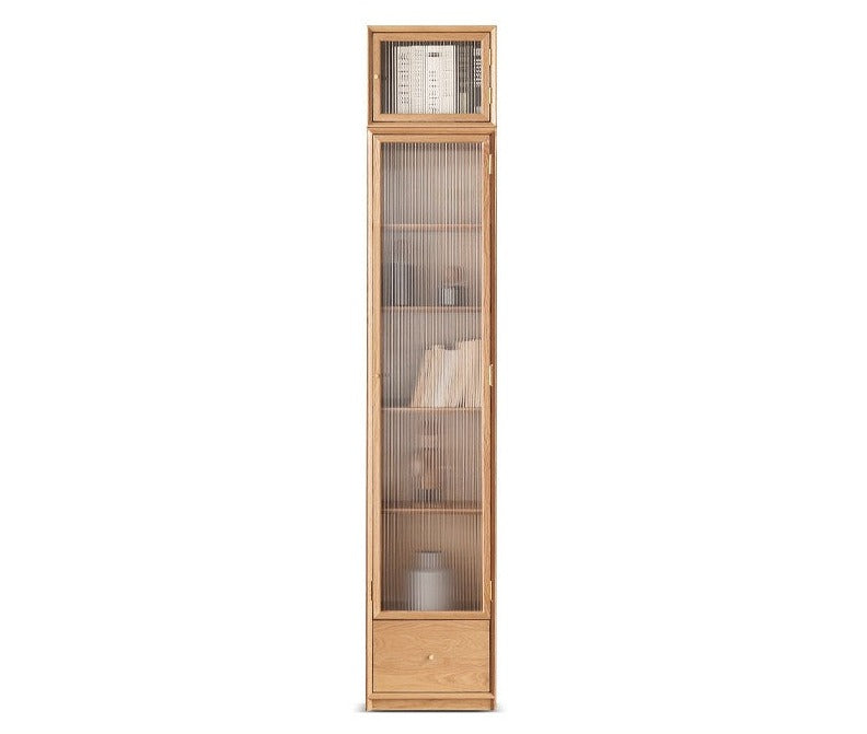 Oak Solid Wood Nordic Style Bookshelf with Floor Storage Cabinet