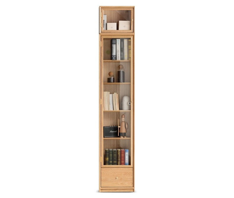 Oak Solid Wood Nordic Style Bookshelf with Floor Storage Cabinet
