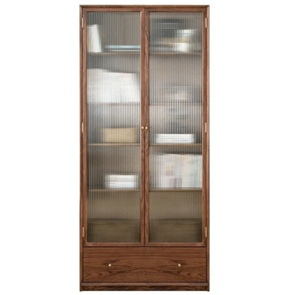 Oak, Ash Solid Wood Modular Bookcase with Glass Doors