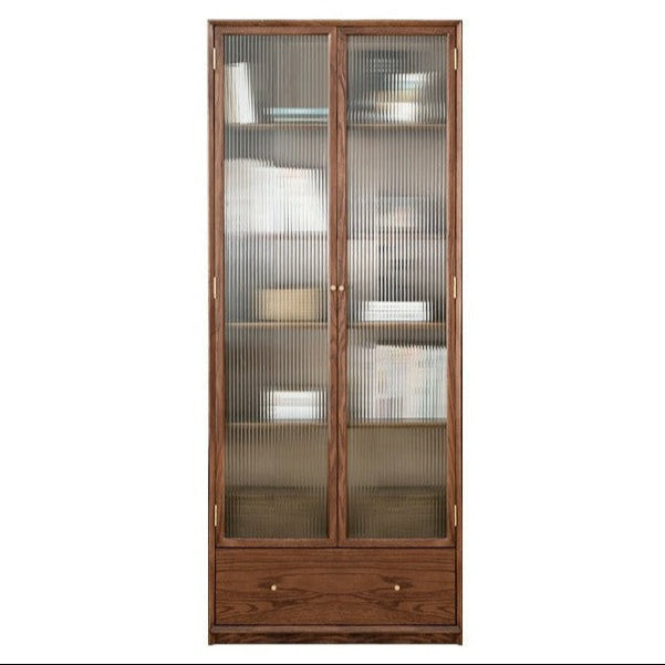 Oak, Ash Solid Wood Modular Bookcase with Glass Doors