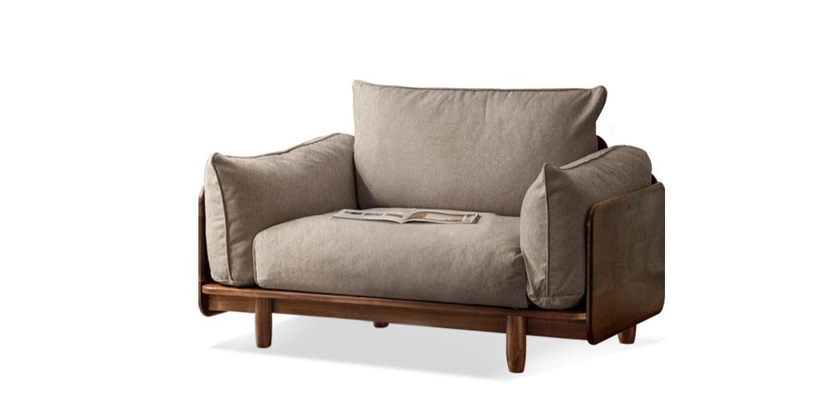 Black walnut solid wood Genuine leather sofa, Technology cloth sofa+