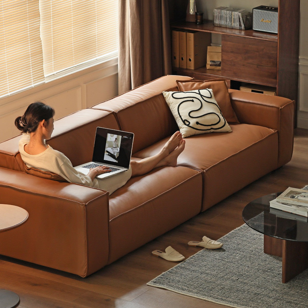 First Layer Cowhide Leather Sofa.