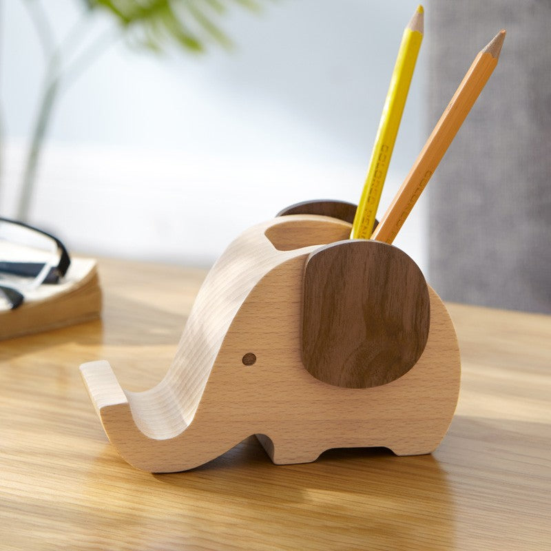 Beech Solid Wood Animal Shape Pen Holder