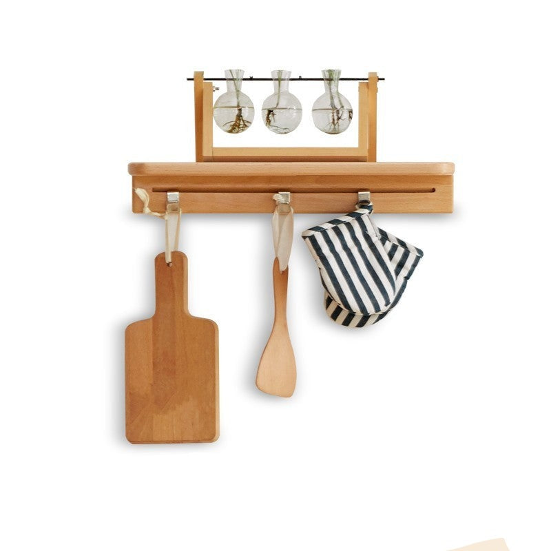 Beech Solid Wood Wall Shelf With Hooks