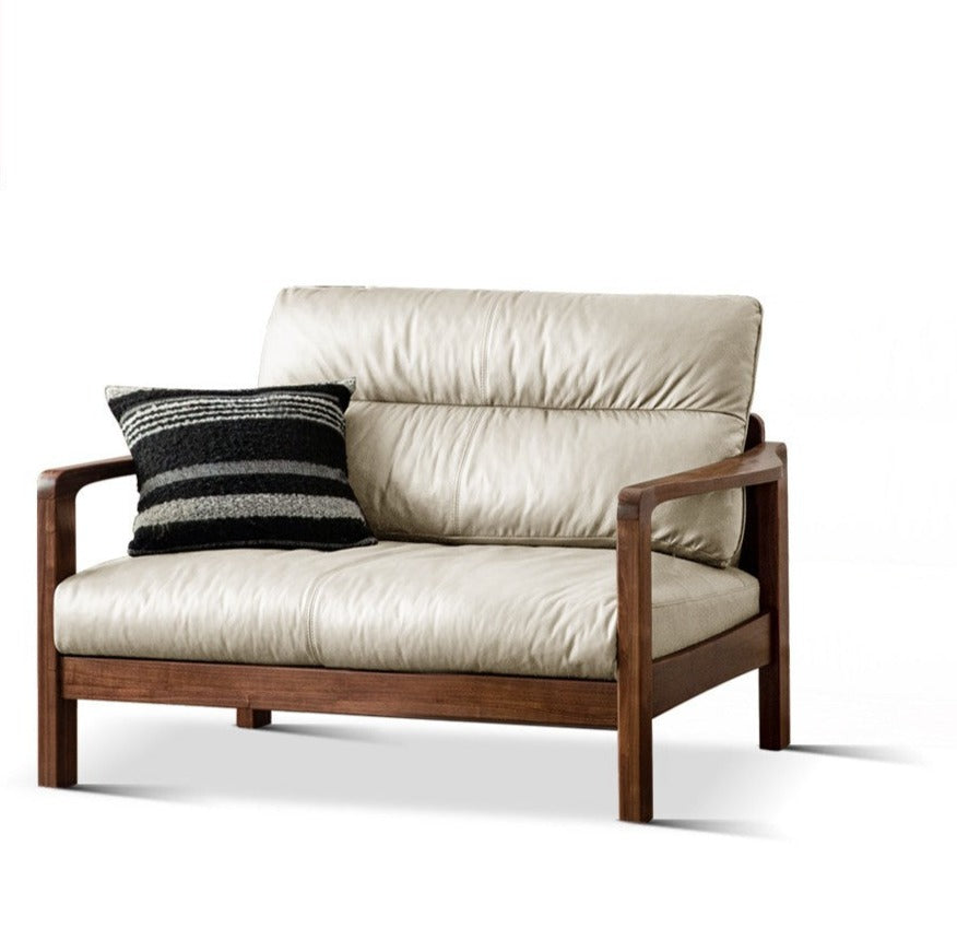 Black Walnut Solid Wood Light Luxury Leather Sofa.