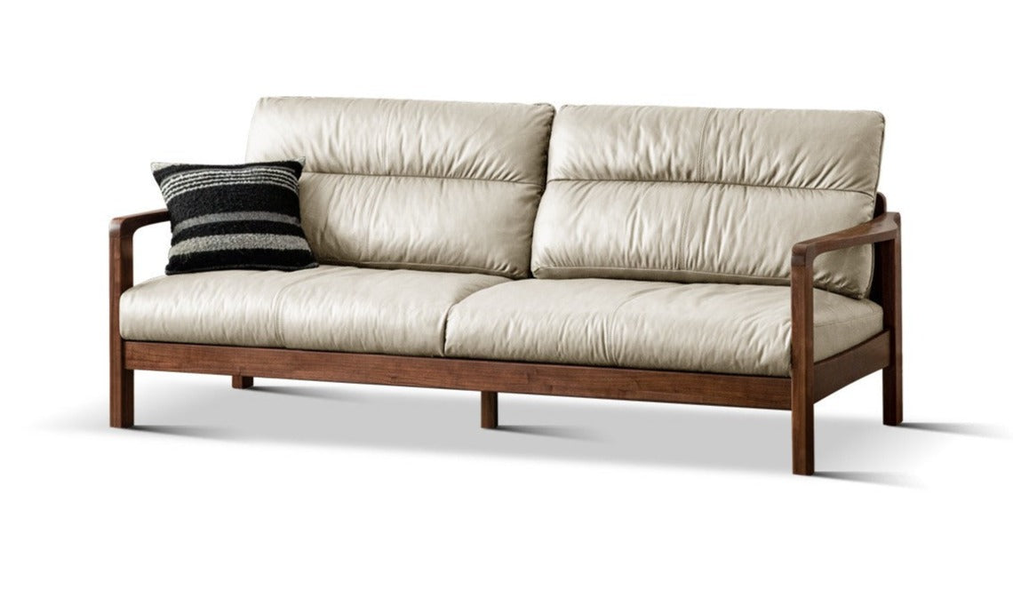 Black Walnut Solid Wood Light Luxury Leather Sofa.