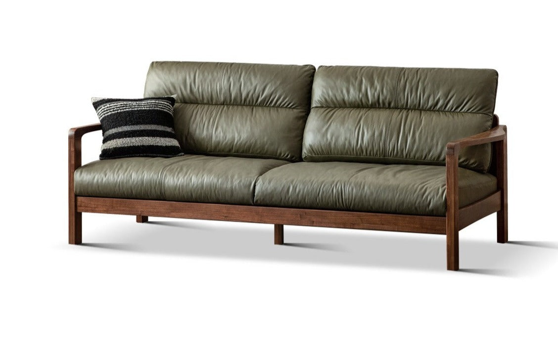 Black Walnut Solid Wood Light Luxury Leather Sofa.