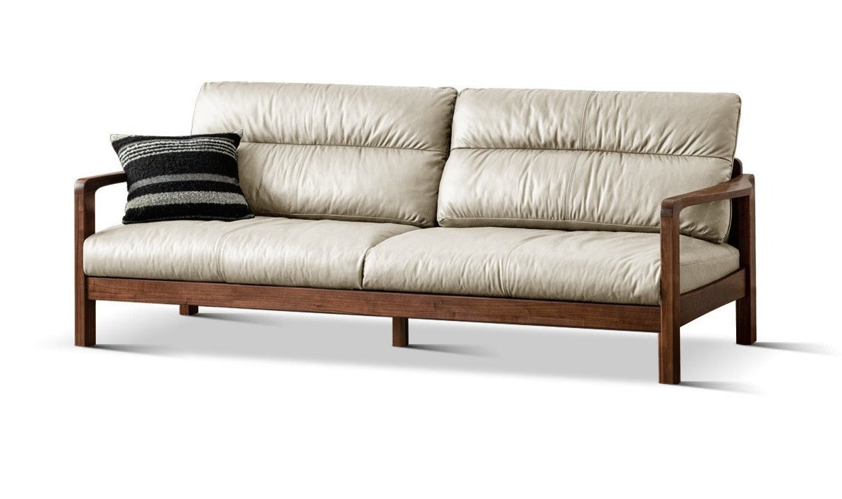 Black Walnut Solid Wood Light Luxury Leather Sofa.