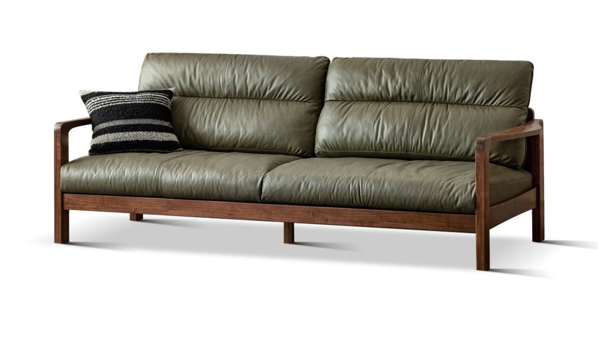 Black Walnut Solid Wood Light Luxury Leather Sofa.