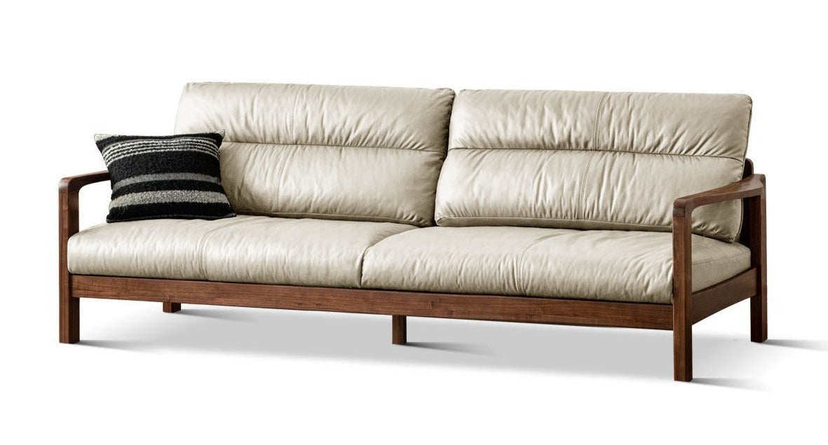 Black Walnut Solid Wood Light Luxury Leather Sofa.