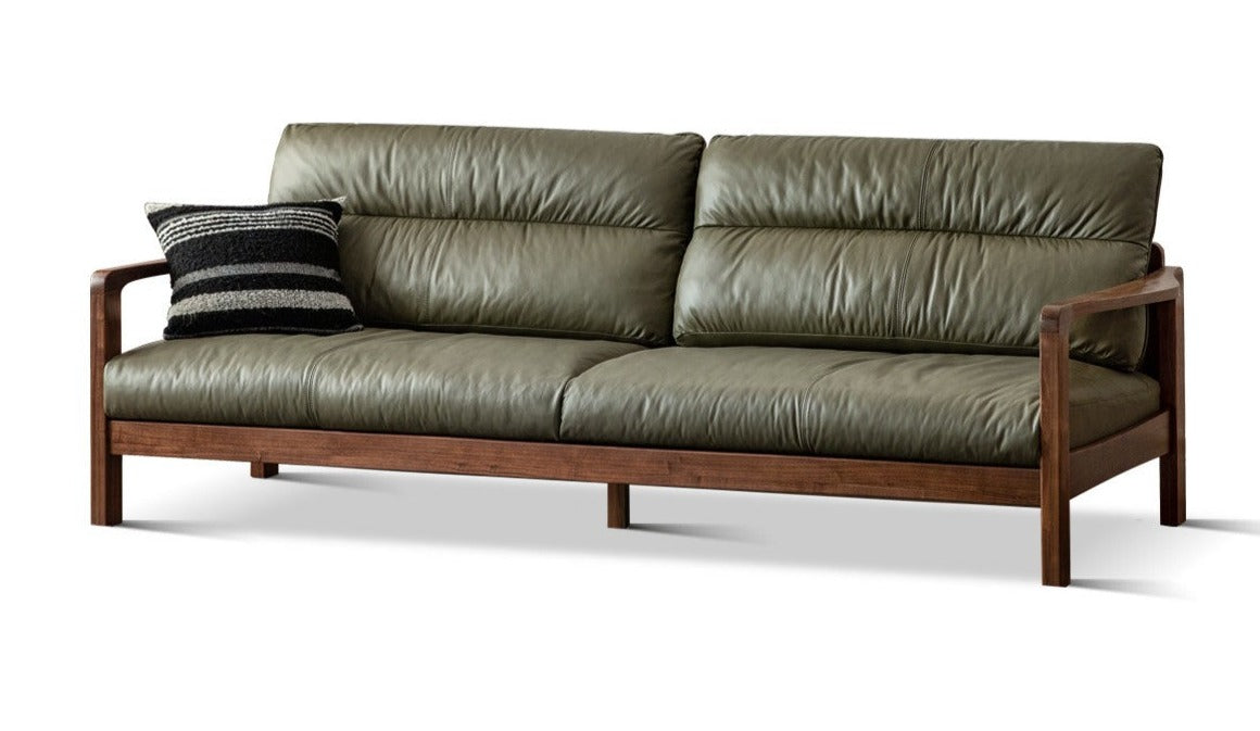 Black Walnut Solid Wood Light Luxury Leather Sofa.