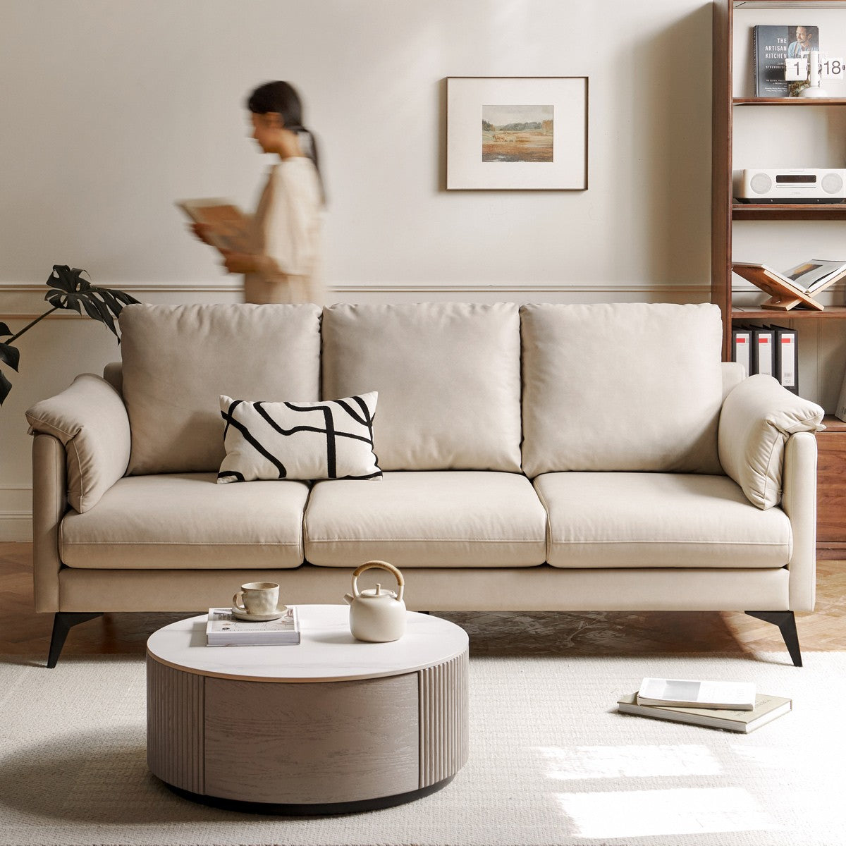 Technology Cloth Glutinous Rice White Sofa.