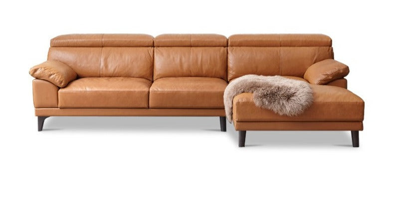 Italian-Style Yellow Cowhide Leather Sofa+