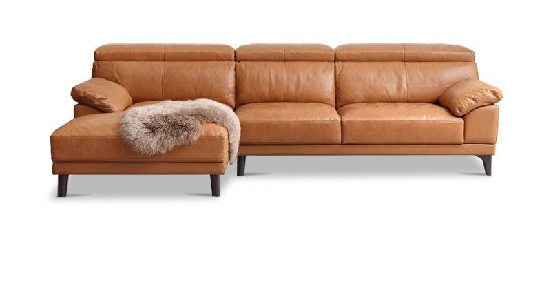 Italian-Style Yellow Cowhide Leather Sofa+
