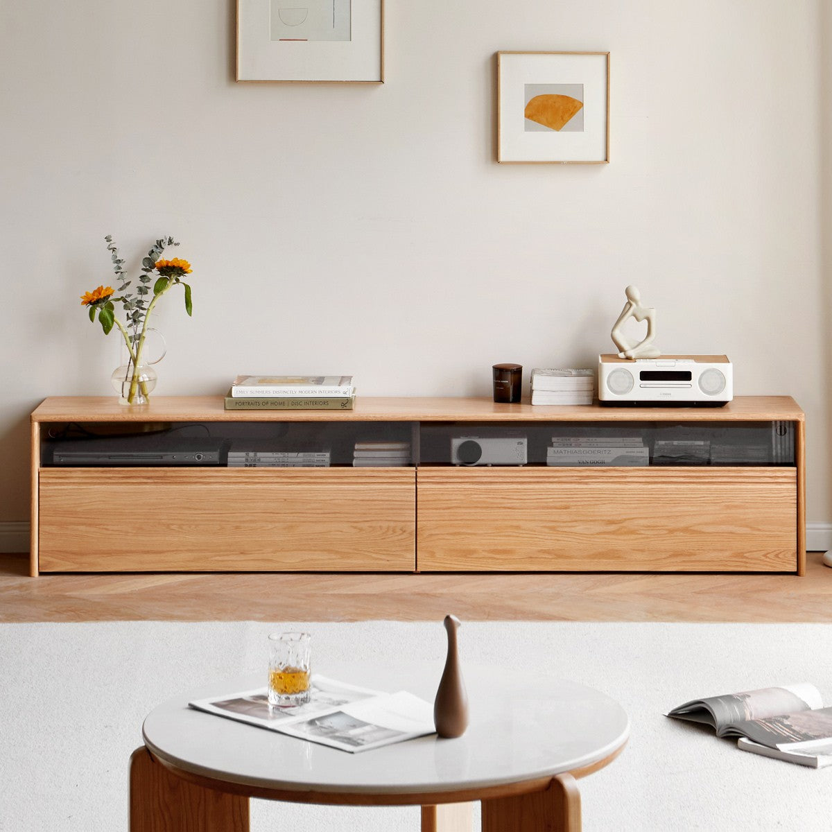Oak, Cherry Wood, Black Walnut, TV Stand Floor Cabinet