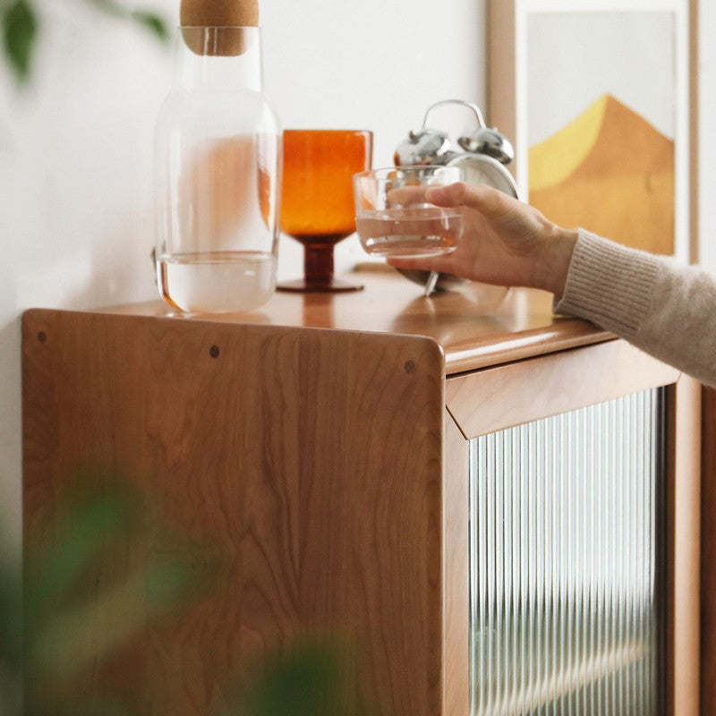 Cherry, Birch Solid Wood Japanese Retro Side Cabinet.