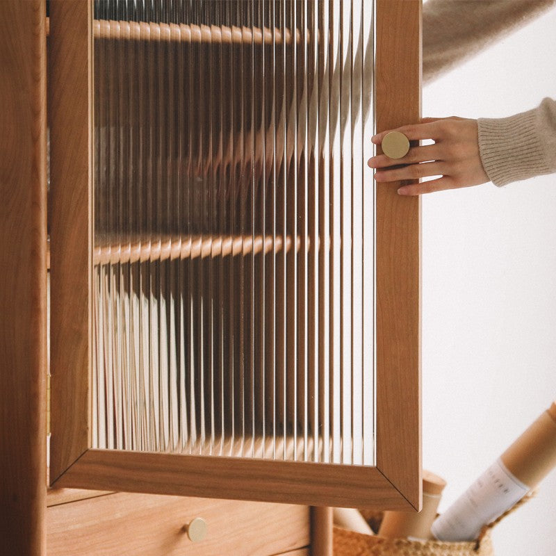 Cherry, Birch Solid Wood Japanese Retro Side Cabinet.