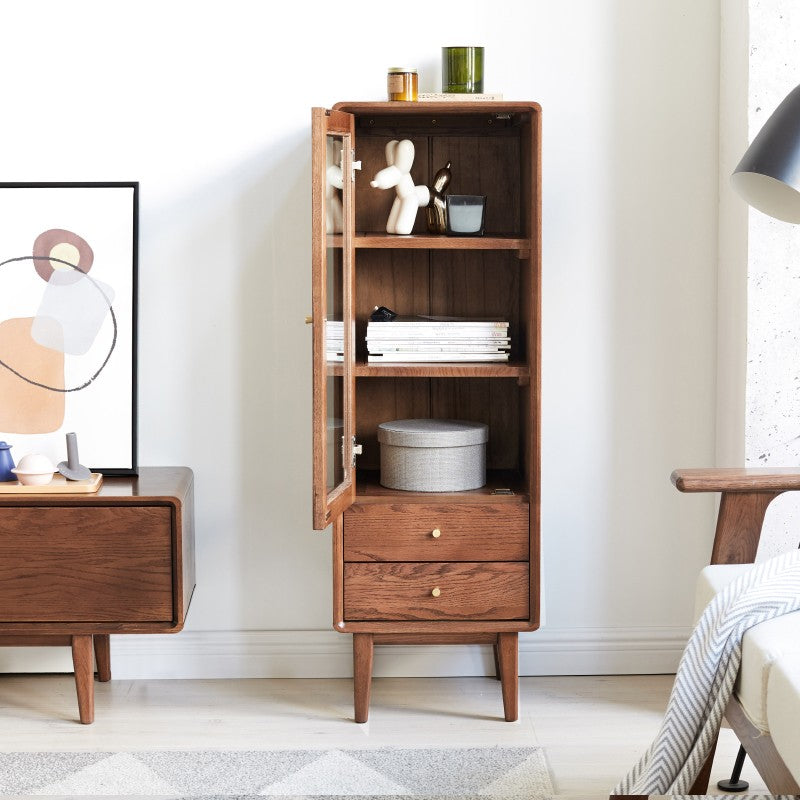Oak Solid Wood Side Cabinet, Walnut Color