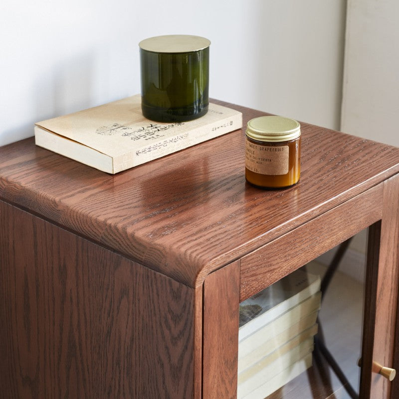 Oak Solid Wood Side Cabinet, Walnut Color
