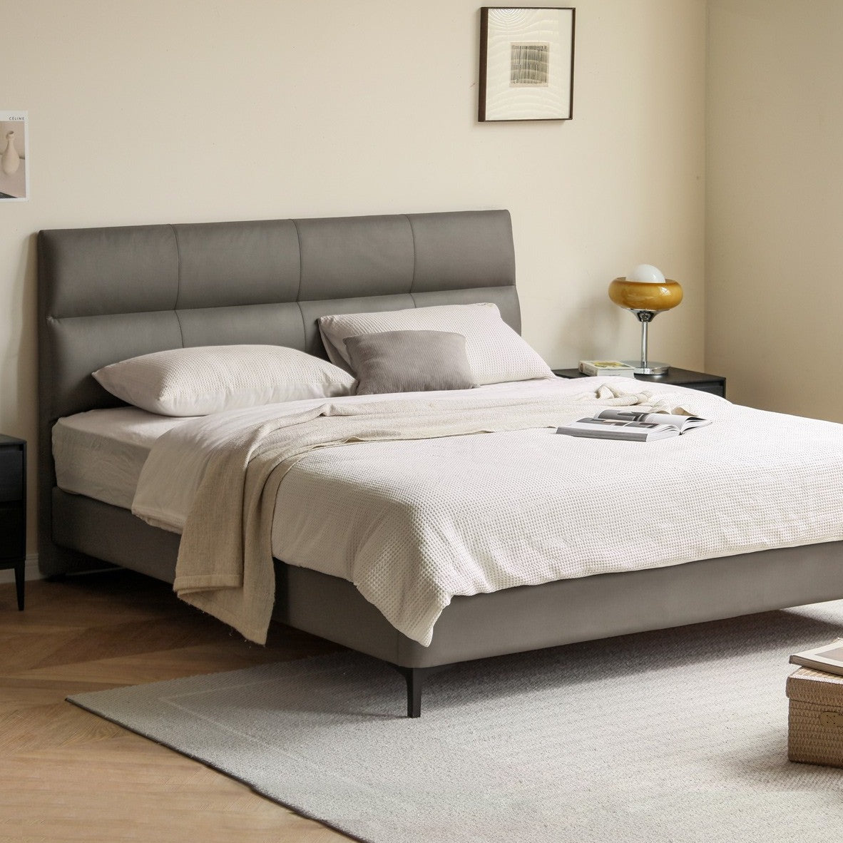 Luxury Genuine Leather Modern Minimalist Bed