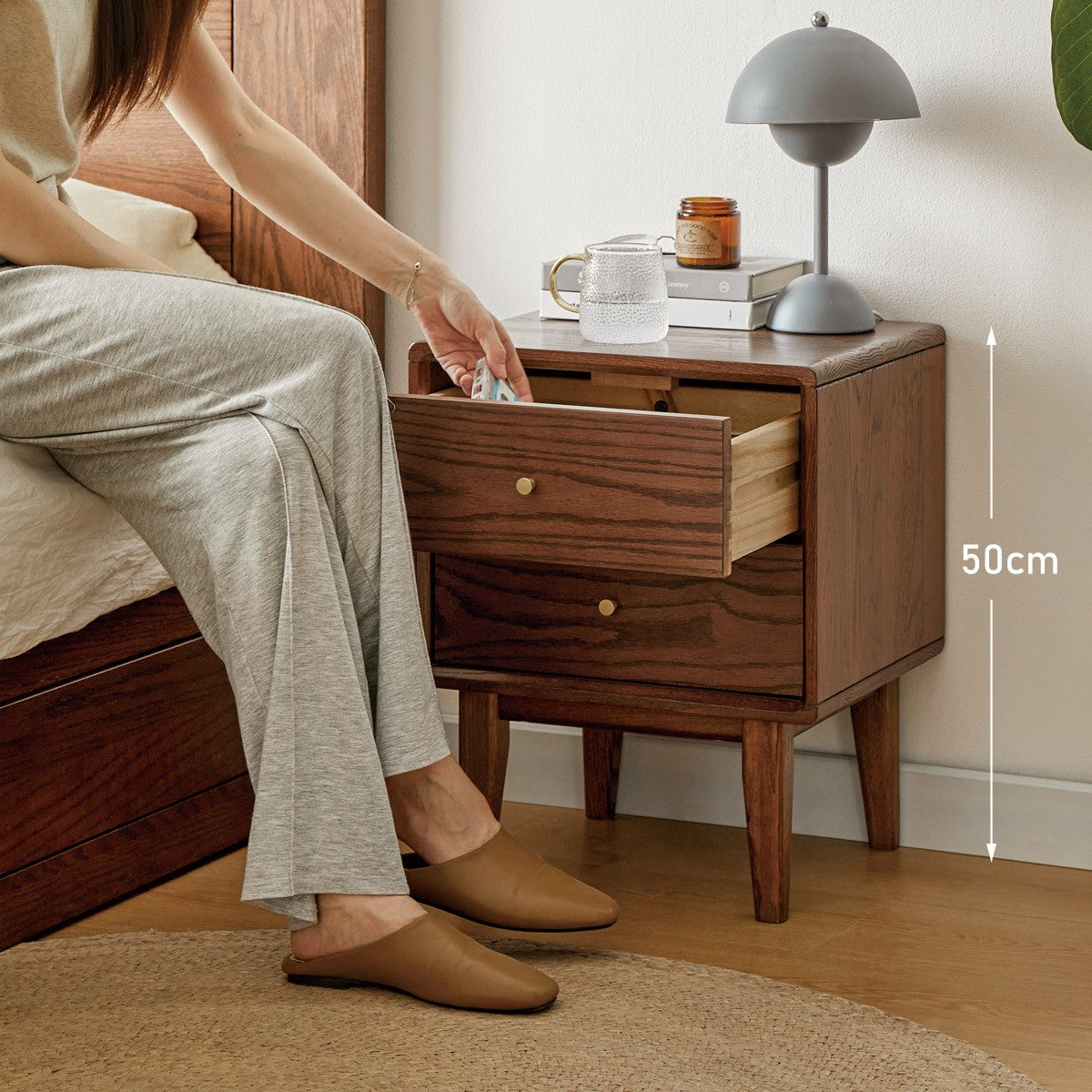 Oak, Solid Rubberwood Nordic Nightstand.