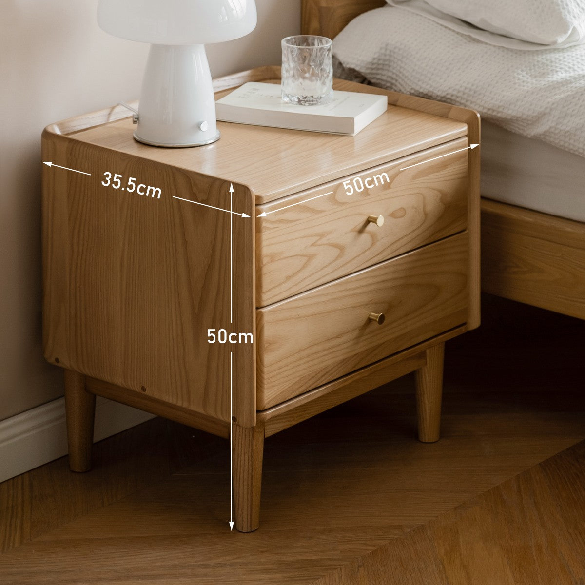 Ash Solid Wood Modern Nightstand.