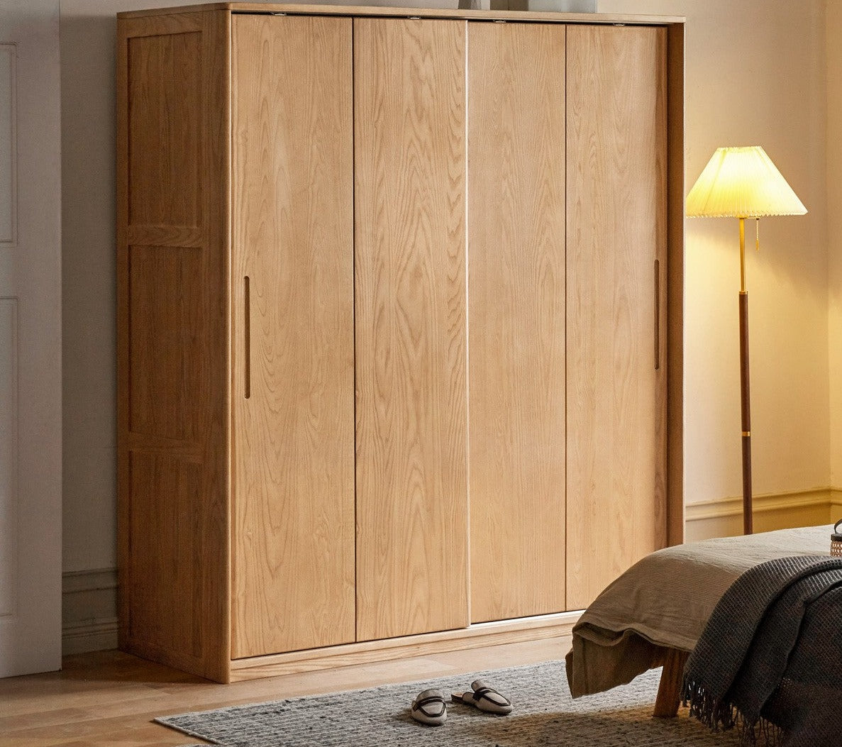 Oak, Ash Solid Wood Wardrobe Sliding Door.