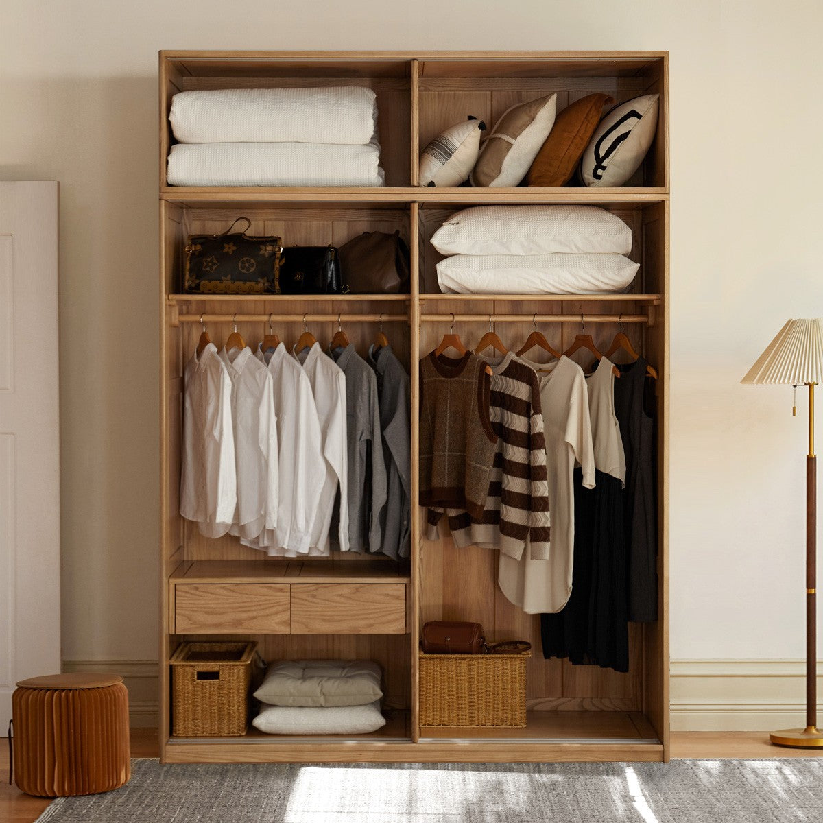Oak, Ash Solid Wood Wardrobe Sliding Door.