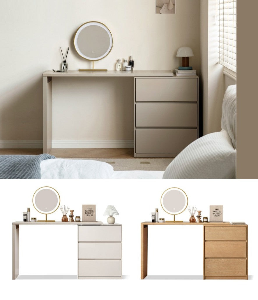 Poplar, Oak Solid Wood Telescopic Dressing Table Three Drawers.
