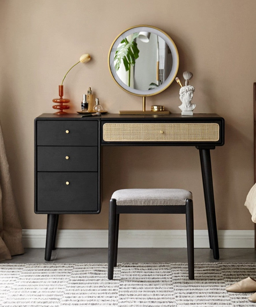 Oak Solid Wood Black Vintage Makeup Dressing Table.