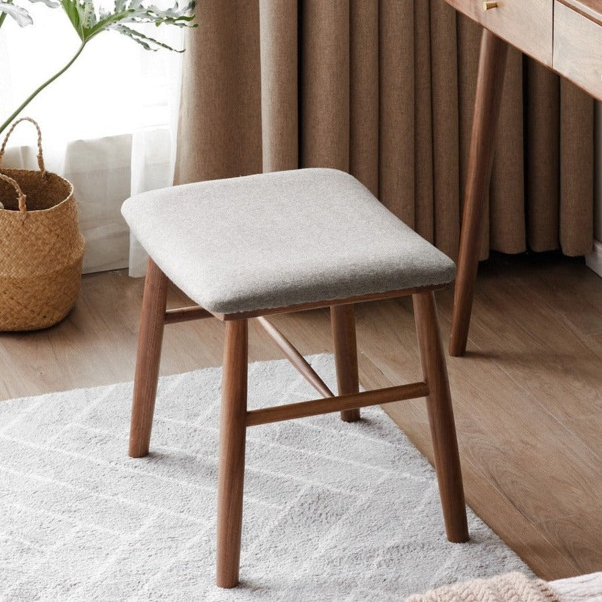 Black Walnut, Oak Solid Wood, Sandalwood Square Makeup Stool