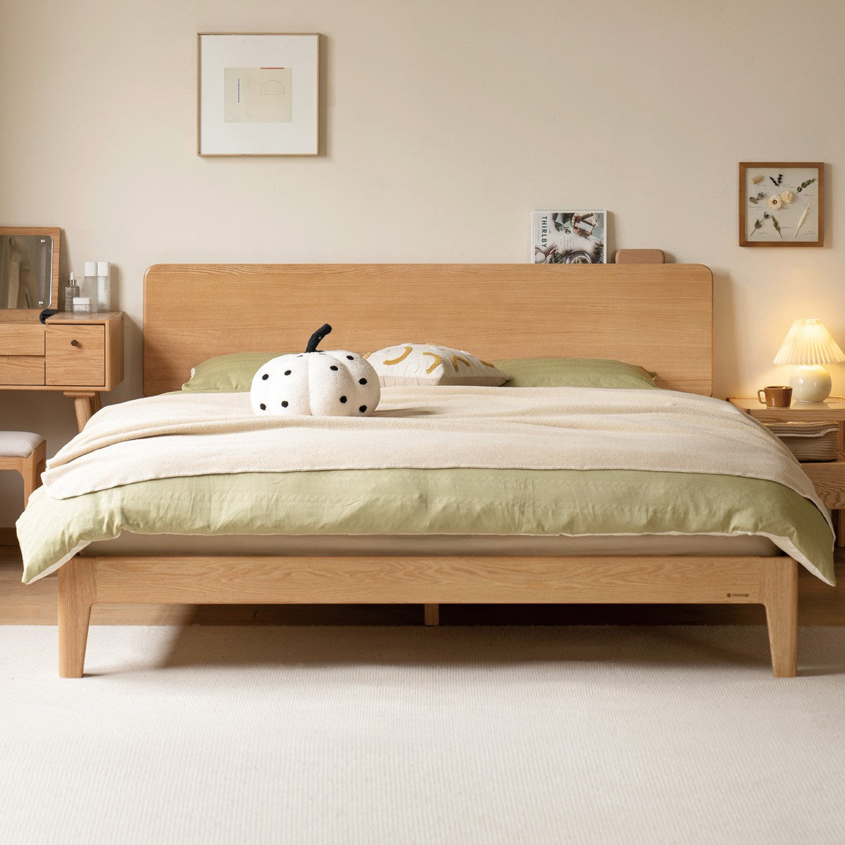 Oak, Ash Solid Wood High Head Board Bed