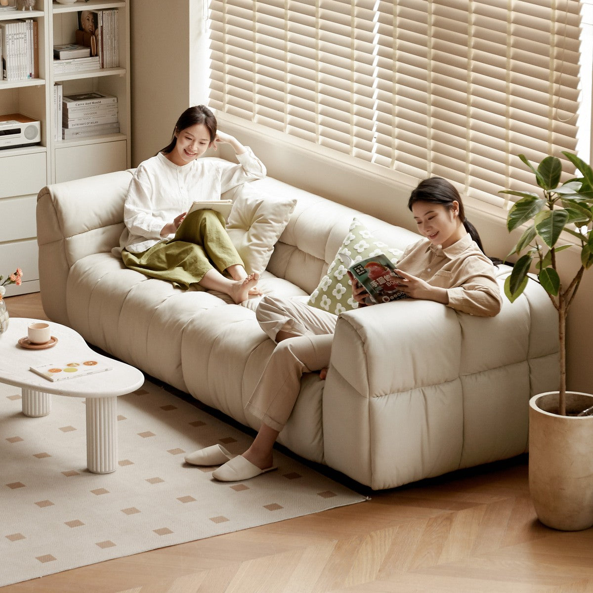 Genuine Leather,Technology Cloth Sofa Cream Wind)