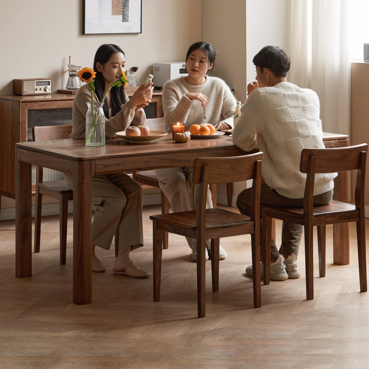 Black Walnut, Ash, Red Oak, Sandalwood Solid Wood Large Dining Table