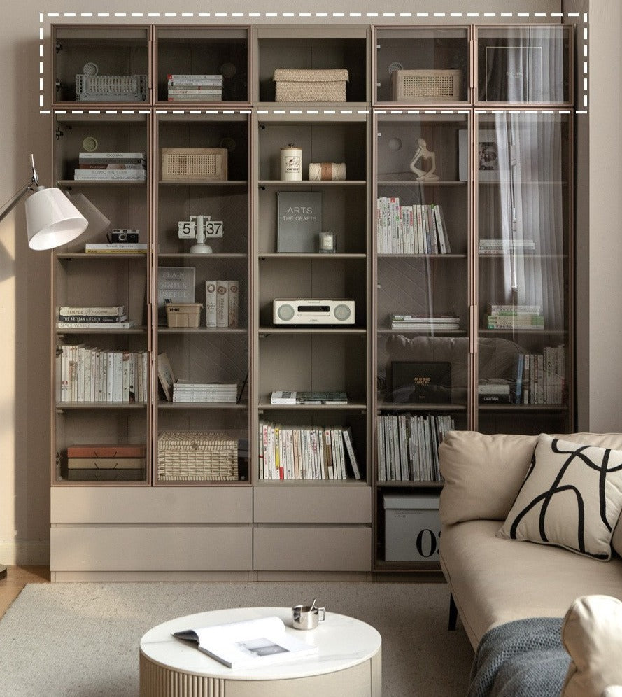 Solid RubberWood Combination Bookcase, Glass Door Cabinet