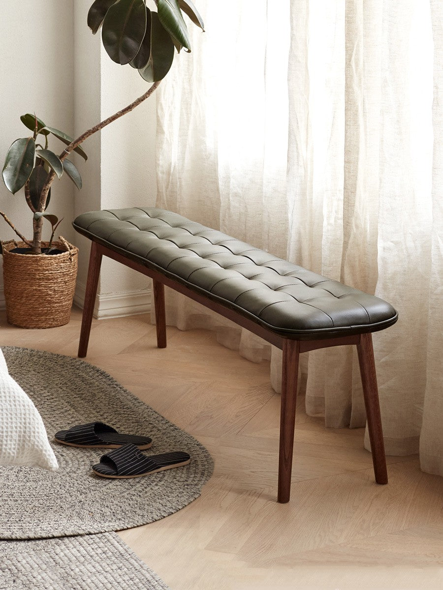 Oak Solid Wood Genuine Leather Bench